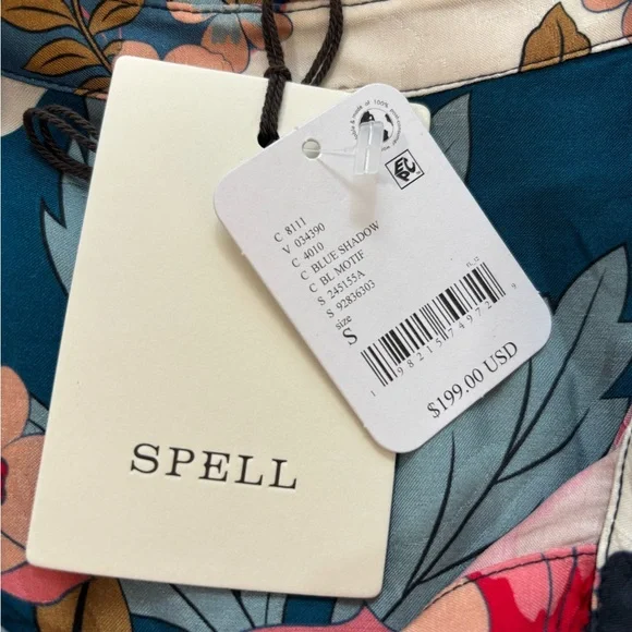 Spell/Free People Tyler Printed Shirt in Blue Shadow Size S. NWT